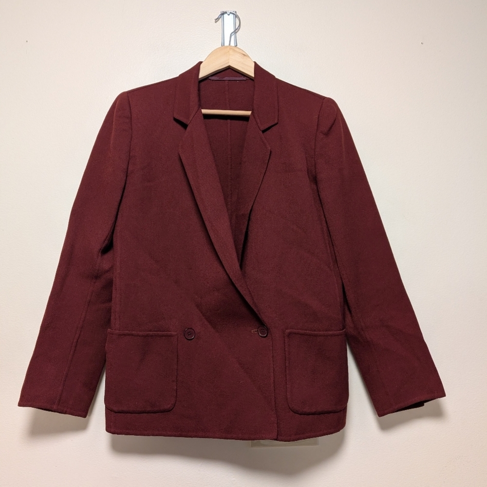 Vintage Burgundy Wool Blend Blazer – Size 42